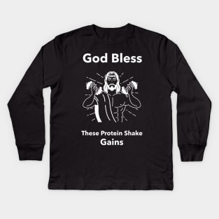 God Bless These Protein Shake Gains - Premier Protein Shake Powder Atkins Protein Shakes Kids Long Sleeve T-Shirt